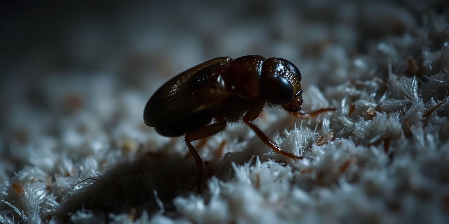 Flea identification image on carpet fibres